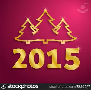 Happy New Year text. Paper 2015 Year background with text in gold color