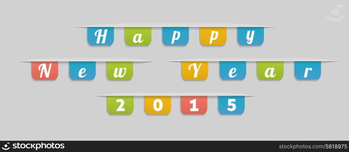 Happy New Year text. Paper 2015 Year background with text on stickers