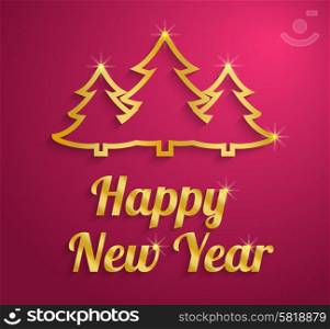 Happy New Year text. Paper Year background with text in gold color