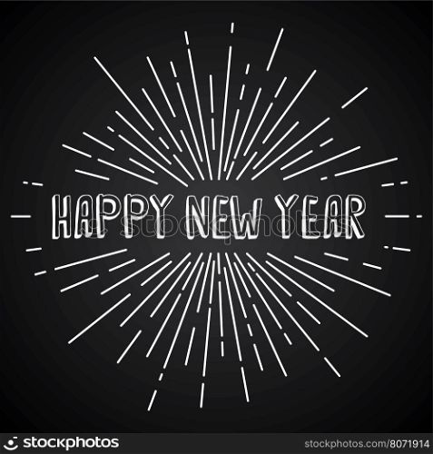 happy new year text show sunrays retro theme. happy new year text show sunrays retro theme vector