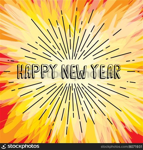 happy new year text show sunrays retro theme. happy new year text show sunrays retro theme vector