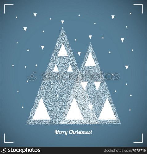Happy New Year Vintage Background. Christmas trees in snow forest. Merry Christmas Vector Illustration.. Christmas trees in snow forest