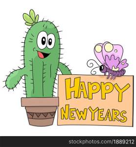 happy new years greeting cartoon celebration. cartoon illustration sticker emoticon