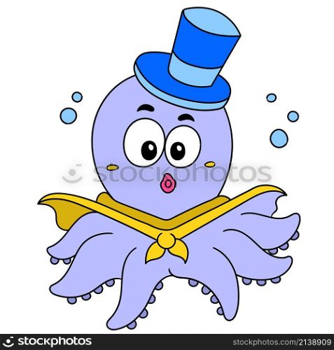 happy octopus cartoon with hat in action