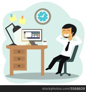 Happy office worker at the desk vector illustration