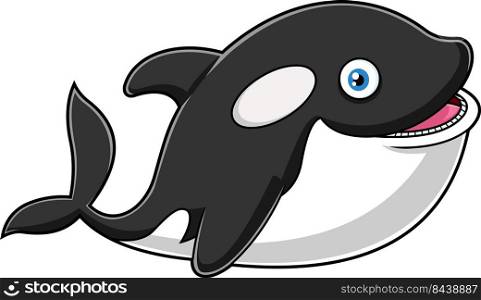 Happy Orca Or Killer Whale Cartoon Character Is Swimming. Vector Hand Drawn Illustration Isolated On White Background