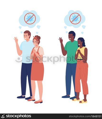 Happy partners semi flat color vector character set. Parents figures. Full body people on white. After covid isolated modern cartoon style illustration for graphic design and animation pack. Happy partners semi flat color vector character set