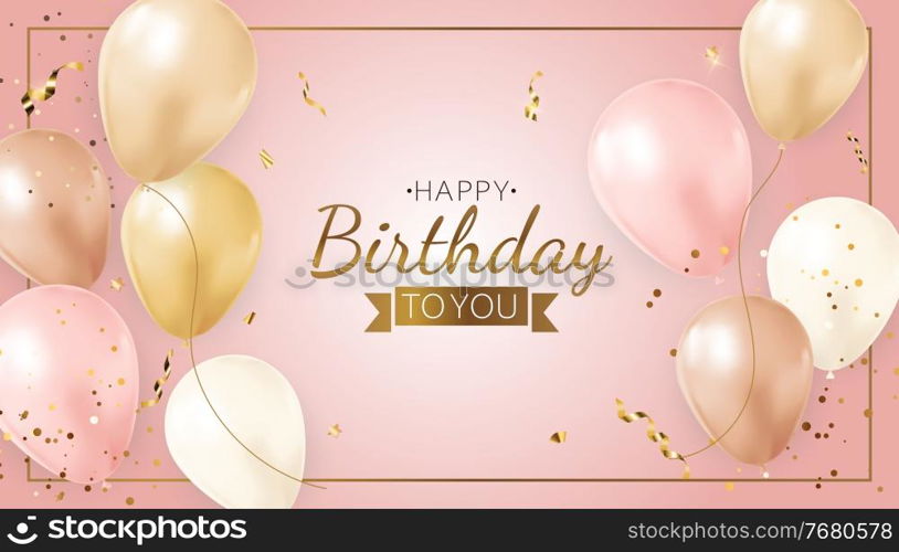 Happy Party Birthday Background with Realistic Balloons, frame and confetti. Vector Illustration EPS10. Happy Party Birthday Background with Realistic Balloons, frame and confetti. Vector Illustration