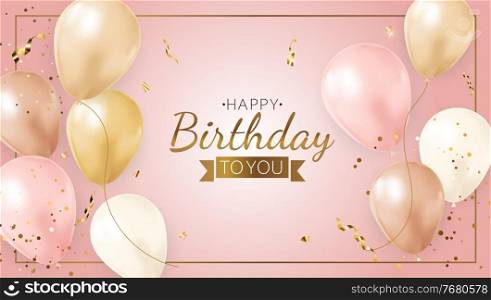 Happy Party Birthday Background with Realistic Balloons, frame and confetti. Vector Illustration EPS10. Happy Party Birthday Background with Realistic Balloons, frame and confetti. Vector Illustration