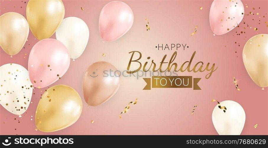 Happy Party Birthday Background with Realistic Balloons, frame and confetti. Vector Illustration EPS10. Happy Party Birthday Background with Realistic Balloons, frame and confetti. Vector Illustration