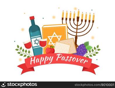 Happy Passover Illustration with Wine, Matzah and Pesach Jewish Holiday for Web Banner or Landing Page in Flat Cartoon Hand Drawn Templates