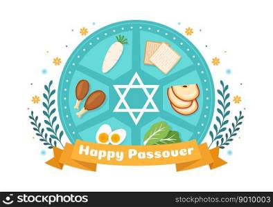 Happy Passover Illustration with Wine, Matzah and Pesach Jewish Holiday for Web Banner or Landing Page in Flat Cartoon Hand Drawn Templates