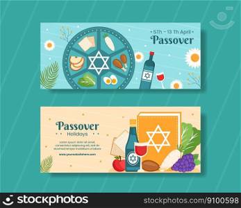 Happy Passover Jewish Holiday Horizontal Banner Flat Cartoon Hand Drawn Templates Background Illustration
