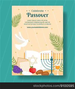 Happy Passover Jewish Holiday Vertical Poster Cartoon Hand Drawn Templates Background Illustration