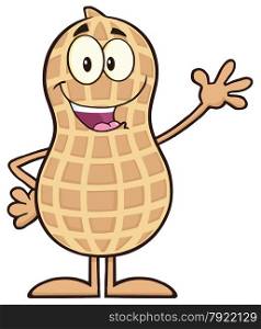 Happy Peanut Cartoon Character Waving