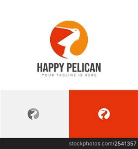 Happy Pelican Open Beak Circle Negative Space Logo