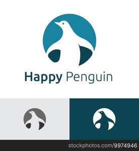 Happy Penguin Circle Negative Space Style Logo Template