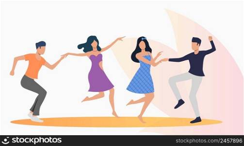 Happy people dancing salsa. Leisure, fun, nightlife concept. Vector illustration can be used for topics like entertainment, dance school, salsa party. Happy people dancing salsa