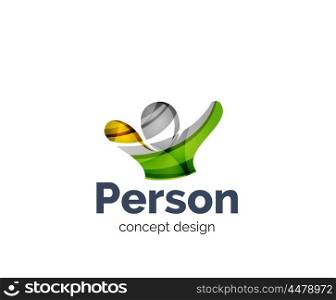 Happy person logo business branding icon, created with color overlapping elements. Glossy abstract geometric style, single logotype