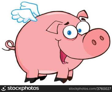 Happy Pig Flying Cartoon Character