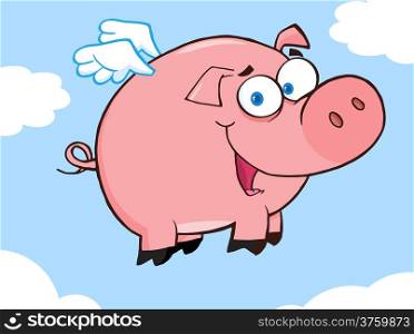 Happy Pig Flying In A Sky
