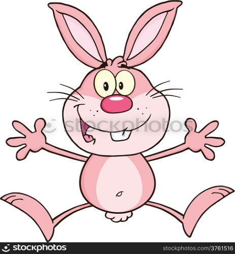 Happy Pink Rabbit Cartoon Character Jumping