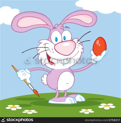 Happy Pink Rabbit Painting Easter Egg