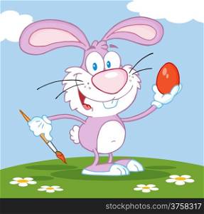 Happy Pink Rabbit Painting Easter Egg