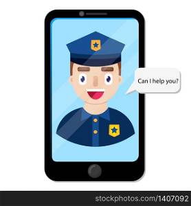 Happy police officers talking with client.Vector illustration.