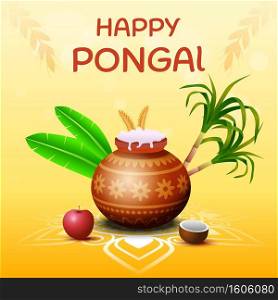 Happy pongal south indian harvesting festival greeting card vector illustration