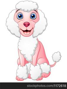 Happy poodle cartoon sitting isolated on white background