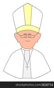 Happy pope with glasses, illustration, vector on white background.