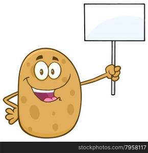 Happy Potato Holding Up A Blank Sign