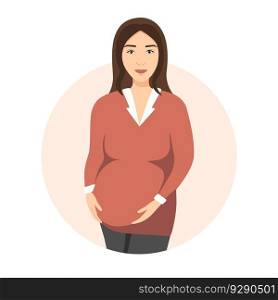 Happy pregnancy concept. Cartoon pregnant woman. Vector illustration with future mother.. Happy pregnancy concept. Cartoon smiling young pregnant woman. Vector illustration with future mother