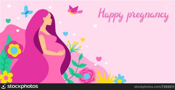 Happy pregnancy. Pretty pregnant woman. Baby shower invitation. Child waiting illustration.. Happy pregnancy. Pretty pregnant woman.