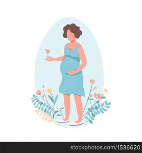 Happy pregnant woman flat color vector faceless character. Child birth. Girl expecting baby. Woman with belly. Maternity isolated cartoon illustration for web graphic design and animation. Happy pregnant woman flat color vector faceless character
