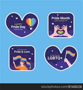 Happy Pride Month Day Social Media Label Template Flat Cartoon Background Vector Illustration
