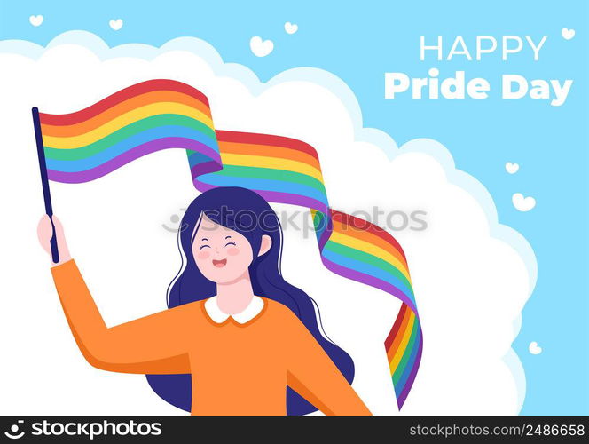 Happy Pride Month Day with LGBT Rainbow and Transgender Flag to Parade Against Violence, Discrimination, Equality or Homosexuality in Cartoon Illustration