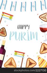 Happy Purim day greeting card. Vector illustration 