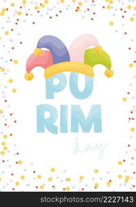 Happy Purim day greeting card. Vector illustration 