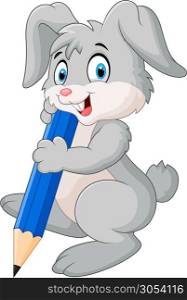 Happy rabbit holding pencil