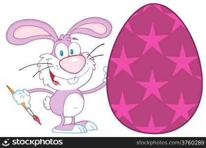 Happy Rabbit Painting Easter Egg With Stars