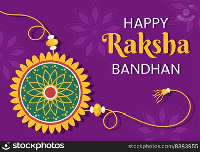 Happy Raksha Bandhan Cartoon Illustration with Sister Tying Rakhi on Her Brothers Wrist to Signify Bond of Love in Indian Festival Celebration