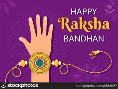 Happy Raksha Bandhan Cartoon Illustration with Sister Tying Rakhi on Her Brothers Wrist to Signify Bond of Love in Indian Festival Celebration