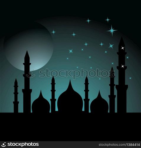 Happy Ramadan kareem islamic design with mosque and moon holy. vector illustration