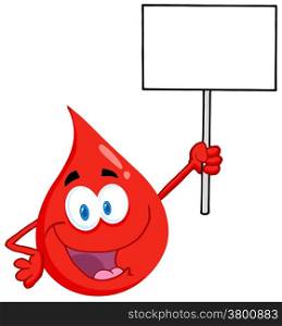 Happy Red Blood Drop Character Holding Up A Blank Sign
