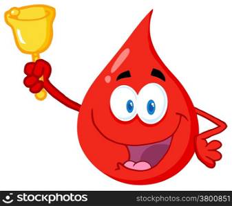 Happy Red Blood Drop Character Waving A Bell For Donation