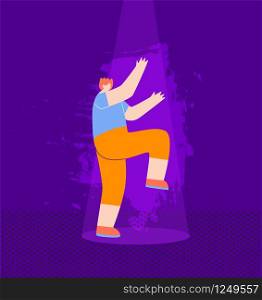 Happy Redheaded Boy Dancing Having Fun Clubbing Guy Showing Dance at Nightclub under Music Lights Competition Cartoon Man Talented Character Taking Part at Music Disco Festival Flat Style Illustration. Happy Redheaded Boy Dancing Have Fun at Nightclub
