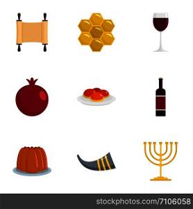 Happy rosh hashanah icon set. Flat set of 9 happy rosh hashanah vector icons for web design. Happy rosh hashanah icon set, flat style