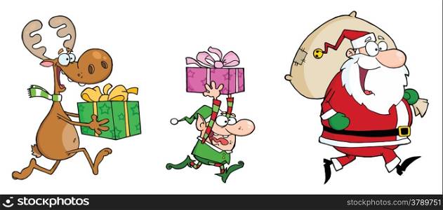Happy&rsquo;s Santa Claus,Elf and Reindeer Runs With Gifts
